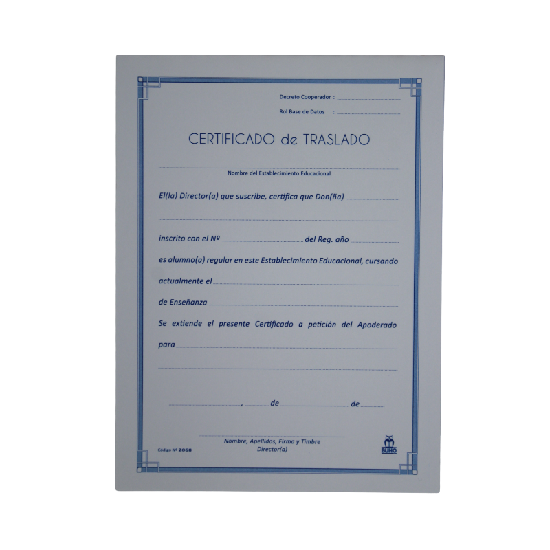 Certificado de Traslado block de 50 hojas