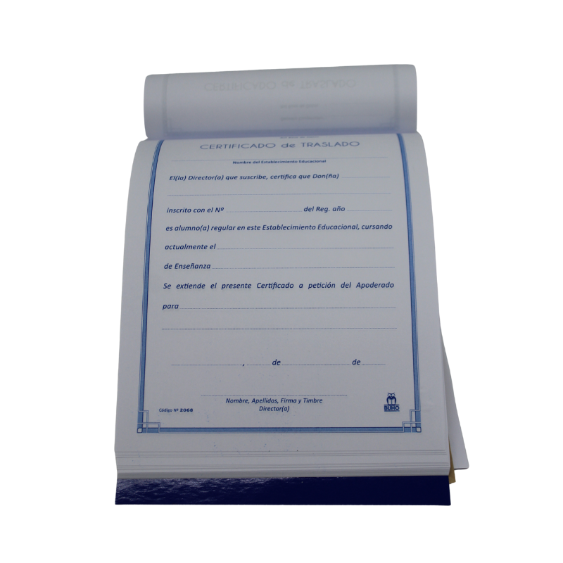 Certificado de Traslado block de 50 hojas