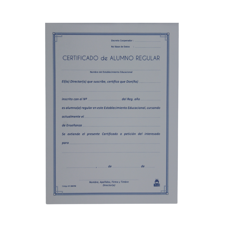 Certificado de Alumnos Regular block de 50 hojas