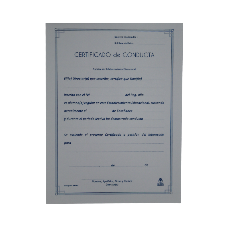 Certificado de Conducta block de 50 hojas