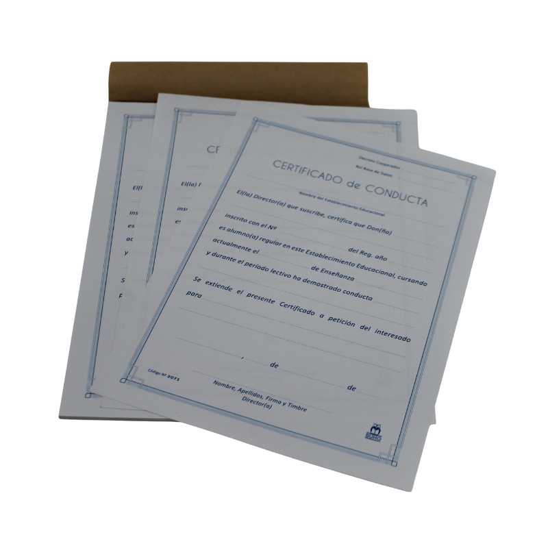 Certificado de Conducta block de 50 hojas