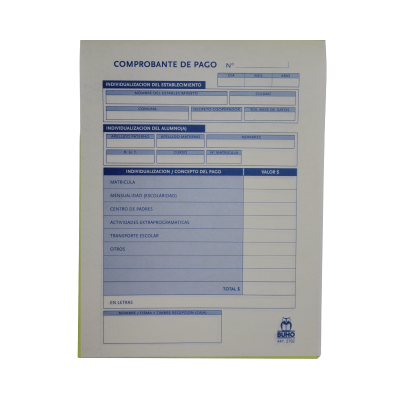 Comprobante de pago duplicado autocopiativo