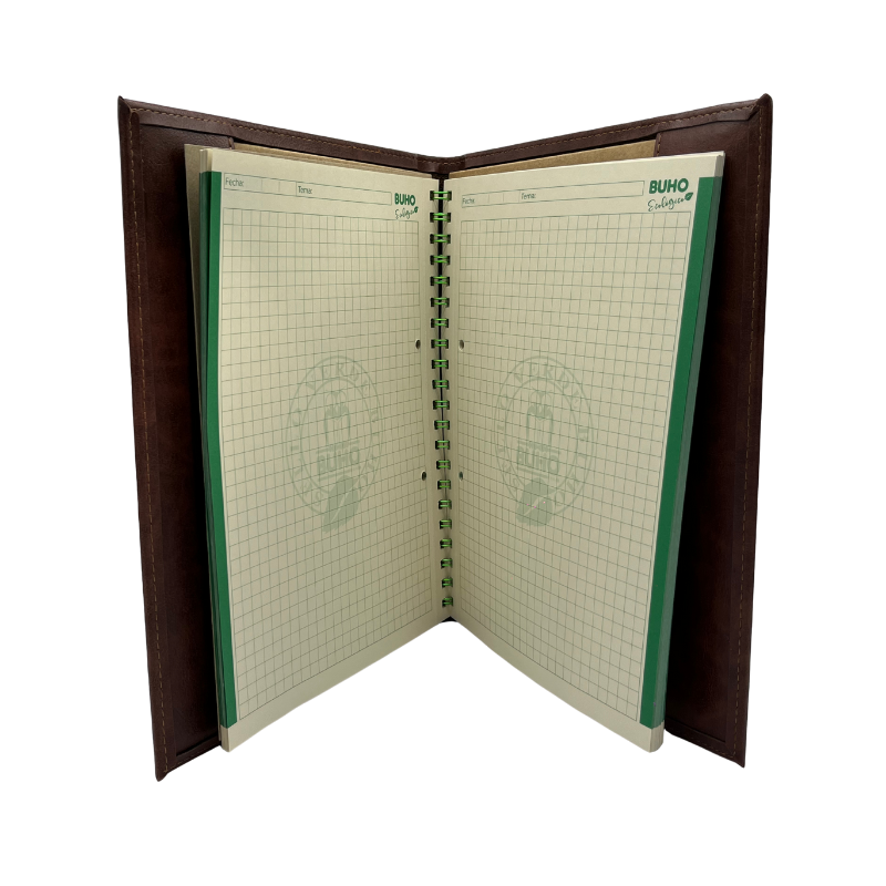 CARPETA ECOCUERO PORTA-CUADERNO BUHO (TAMAÑO 25 X 30 CMS. CERRADA) + CUADERNO PREMIUM COD. 4601