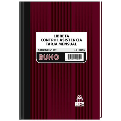 LIBRETA  MENSUAL CON TARJA